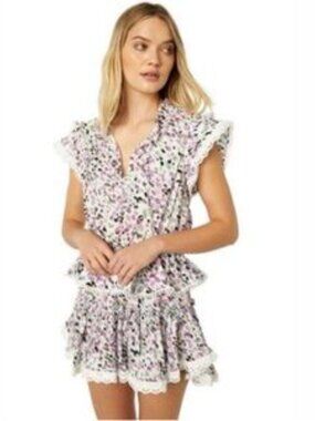 MISA Los Angeles Lillian Purple & White Dot Ruffle Dress Size Woman's Medium